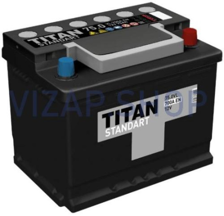 6СТ-75.0 VL STANDART - Аккумулятор 6СТ-75 "TITAN" STANDART пуск.ток 650/700 А обратная полярность (- ; +)