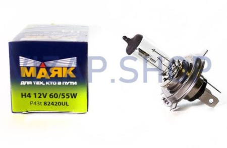 82420UL - Автолампа H4 12V 60/55W (P43t) АКГ 12-60+55 белая "МАЯК" фарная ULTRA